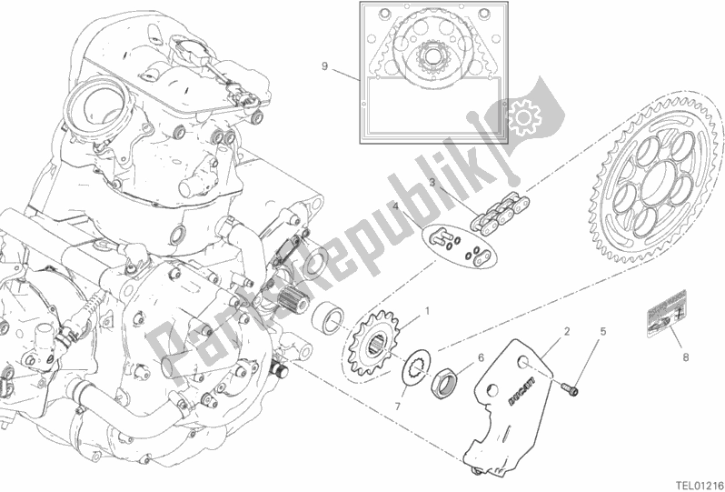 All parts for the Front Sprocket - Chain of the Ducati Hypermotard 950 SP 2019
